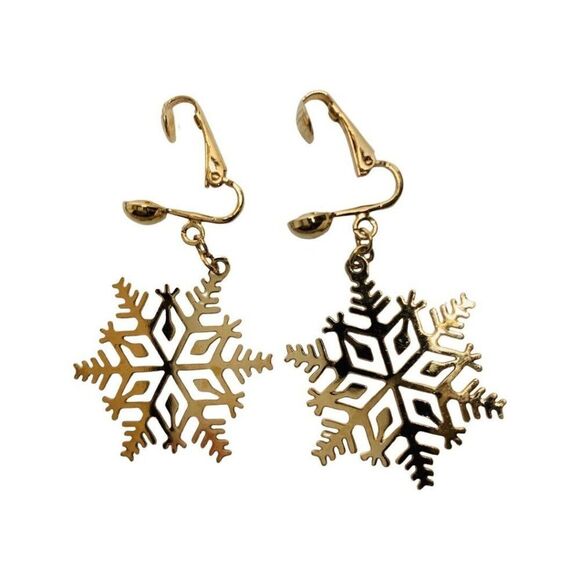 Avon Women’s Snowflake Gold Tone Dangle Drop Vintage Clip-on Earrings 1.75” - Picture 6 of 7